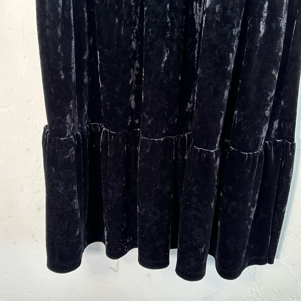 Crushed Black Velvet Vintage Tiered Maxi Dress with Rouched Sleeves Sz S - Picture 11 of 13